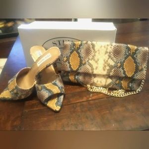 Steven Madden's snake prints slingback shoes and snake print purse! Brand new!